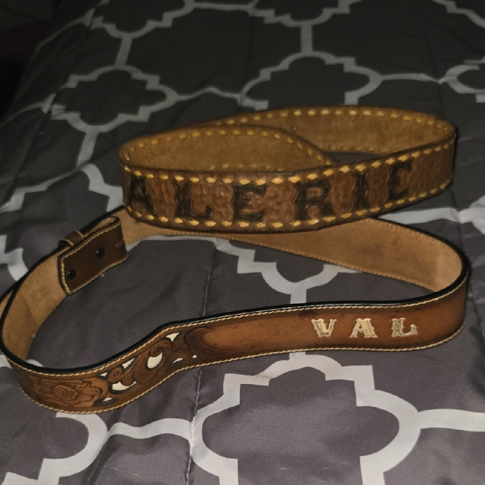 Personalized Brown Leather Belt Strap - VAL Embossed